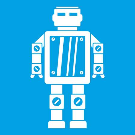 Abstract robot icon white isolated on blue background vector illustrationのイラスト素材