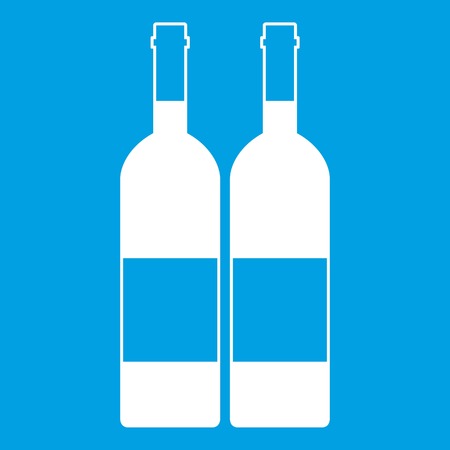 Two bottles of wine icon white isolated on blue background vector illustrationのイラスト素材