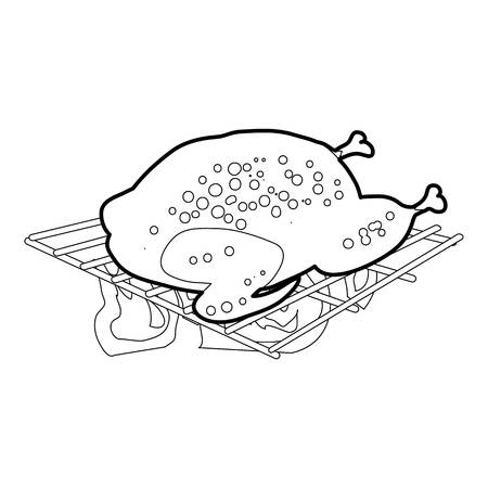 Chiken cooked on a barbecue icon in outline style isolated on white vector illustrationのイラスト素材