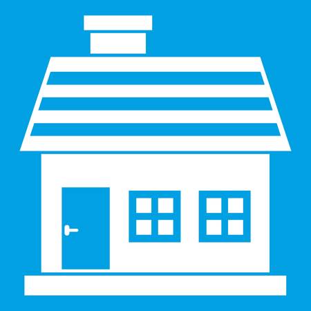 One-storey house icon white isolated on blue background vector illustrationのイラスト素材