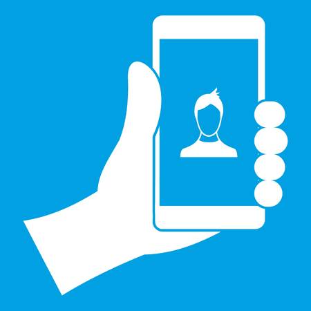 Hand holding smartphone with photo icon whiteのイラスト素材