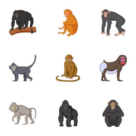 Adult individuals of monkeys icons set, cartoon styleのイラスト素材