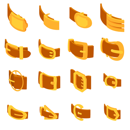 Belt buckle icons set. Isometric illustration of 16 belt buckle icons set vector icons for webのイラスト素材