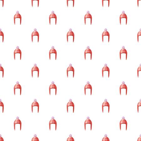 Red hat with pompom pattern seamless repeat in cartoon style vector illustrationのイラスト素材