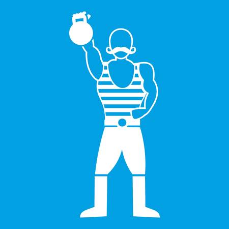 Strong man with kettlebell icon whiteのイラスト素材