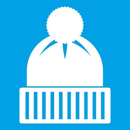 Knitted hat icon white isolated on blue background vector illustrationのイラスト素材