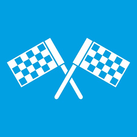 Crossed chequered flags icon white isolated on blue background vector illustrationのイラスト素材