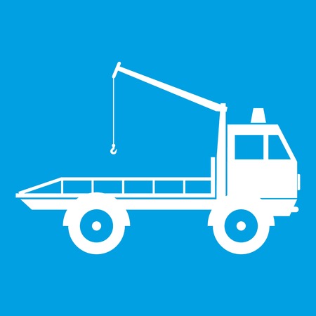 Car towing truck icon white isolated on blue background vector illustrationのイラスト素材