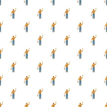 Man cleaning with bucket and sponge back view patternのイラスト素材