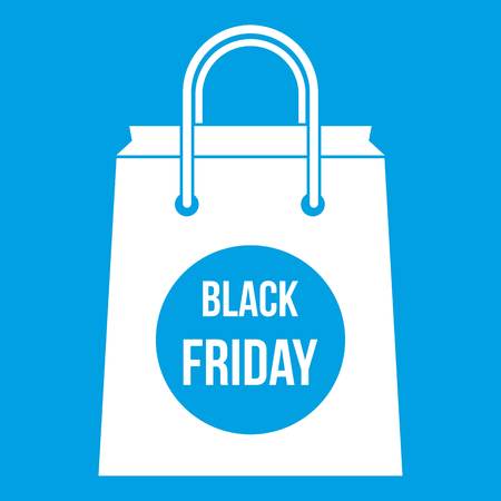Black Friday shopping bag icon white isolated on blue background vector illustrationのイラスト素材