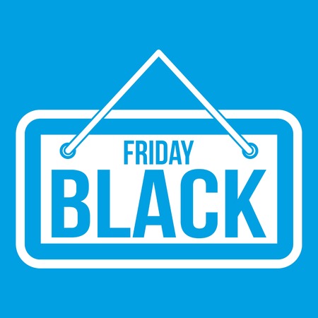 Black Friday signboard icon white isolated on blue background vector illustrationのイラスト素材