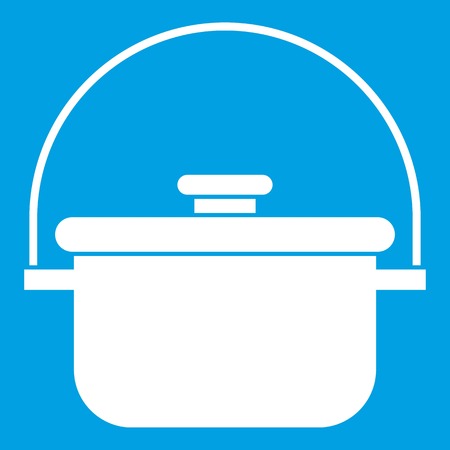 Cooking cauldron icon white isolated on blue background vector illustrationのイラスト素材