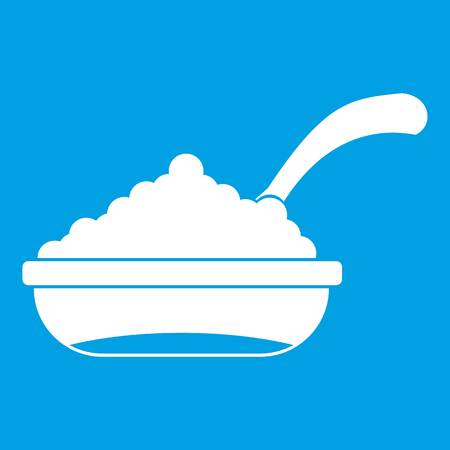 Bowl of caviar with spoon icon white isolated on blue background vector illustrationのイラスト素材