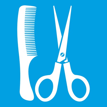 Scissors and comb icon white isolated on blue background vector illustrationのイラスト素材