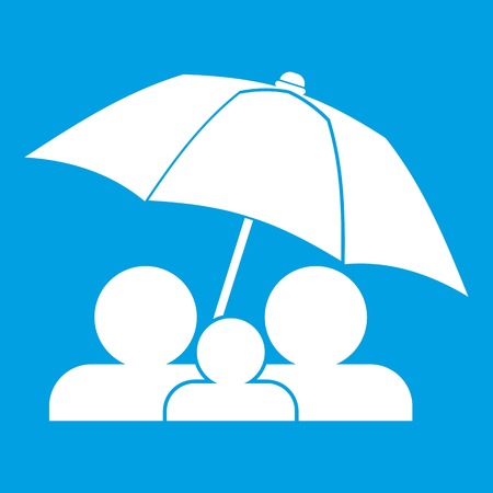 Family under umbrella icon white isolated on blue background vector illustrationのイラスト素材