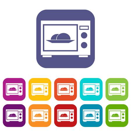 Microwave Icons Set Vector Ilration In Flat Style Colors Microwave Icons Set Vector Ilration