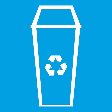 Trash can icon white isolated on blue background vector illustrationのイラスト素材