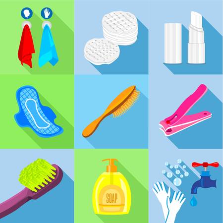 Bathroom stuffs icons set, flat styleのイラスト素材