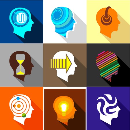 Human head logo icons set, flat styleのイラスト素材