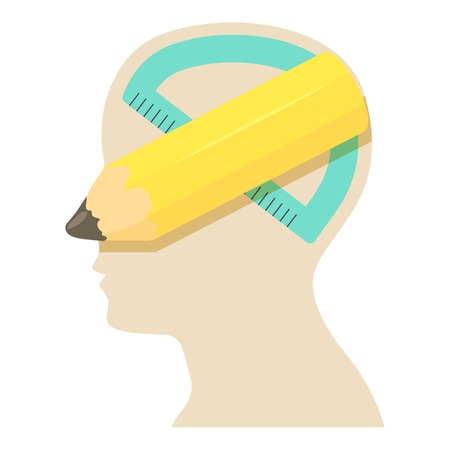 Head with pencil icon, cartoon styleのイラスト素材