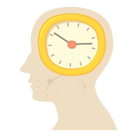 Head with clock icon, cartoon styleのイラスト素材