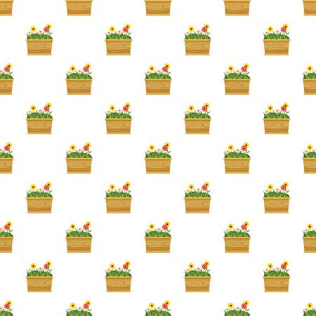 Flower bed pattern seamless repeat in cartoon style vector illustrationのイラスト素材
