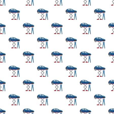 Blue car on a scissor lift platform patternのイラスト素材