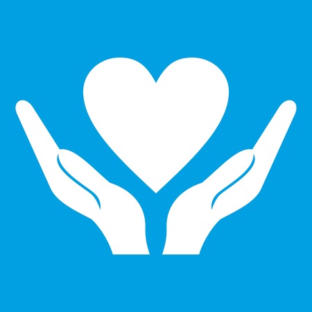 Hands holding heart icon white isolated on blue background vector illustrationのイラスト素材