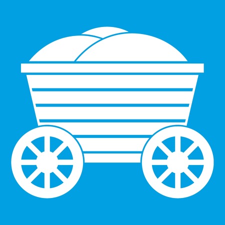Vintage wooden cart icon white isolated on blue background vector illustrationのイラスト素材