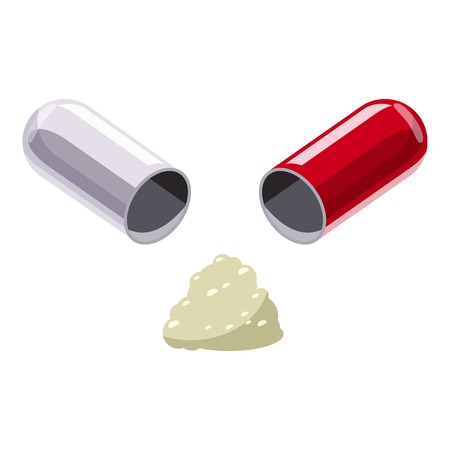 Open capsule pill icon. Cartoon illustration of open capsule pill vector icon for web designのイラスト素材