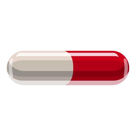 Red and white capsule pill icon. Cartoon illustration of red and white capsule pill vector icon for web designのイラスト素材