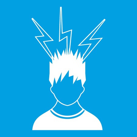 Lightning above the head of man icon white isolated on blue background vector illustrationのイラスト素材