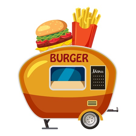 Burger trailer mobile snack icon. cartoon illustration of burger trailer mobile snack vector icon for webのイラスト素材