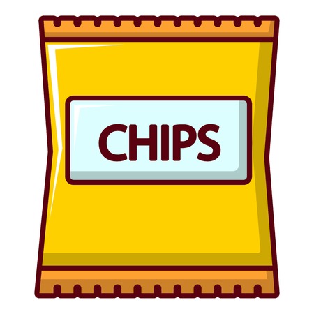 Yellow pouch of potato chips icon. Cartoon illustration of yellow pouch of potato chips vector icon for web designのイラスト素材