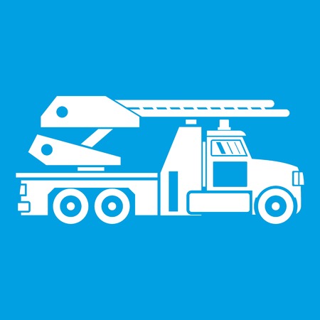 Fire engine icon white isolated on blue background vector illustrationのイラスト素材