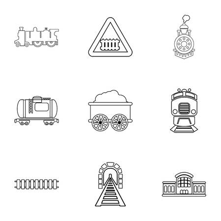 Railroad icons set, outline styleのイラスト素材