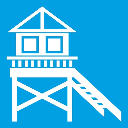Wooden stilt house icon white isolated on blue background vector illustrationのイラスト素材