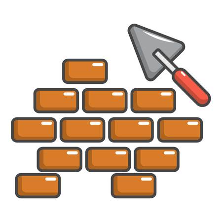 Trowel and brick wall icon, cartoon styleのイラスト素材