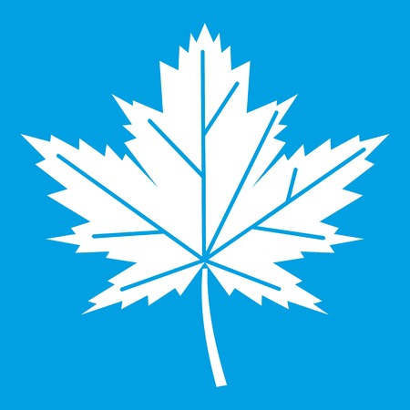Maple leaf icon white isolated on blue background vector illustration.のイラスト素材