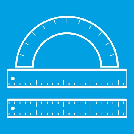 Ruler and protractor icon white isolated on blue background vector illustration.のイラスト素材