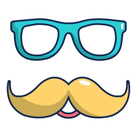 Nerd glasses and mustaches icon, cartoon styleのイラスト素材