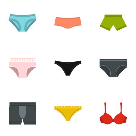 Underclothes icon set, flat styleのイラスト素材