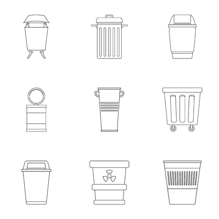 icon set. Outline style set of 9 garbage storage vector icons for web isolated on white backgroundのイラスト素材
