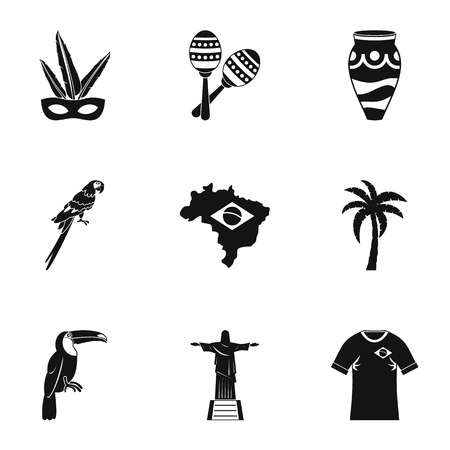Brazil country icon set. Simple style set of 9 brazilan symbols vector icons for web isolated on white backgroundのイラスト素材