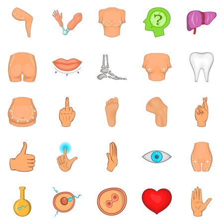 Body parts icons set. Cartoon set of 25 body parts vector icons for web isolated on white backgroundのイラスト素材