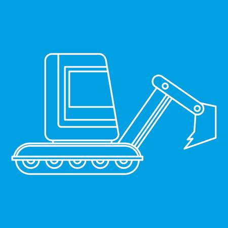 Mini excavator icon blue outline style isolated vector illustration. Thin line signのイラスト素材