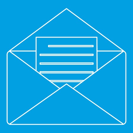 Paper envelope with empty sheet icon blue outline style isolated vector illustration. Thin line signのイラスト素材