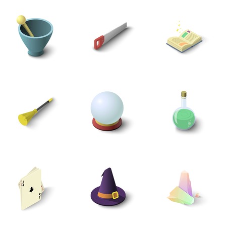 Wizard stuff icons set, isometric styleのイラスト素材