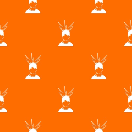 Lightning above the head of man pattern repeat seamless in orange color for any design. Vector geometric illustrationのイラスト素材