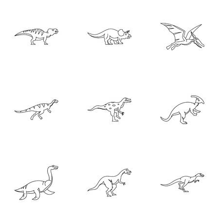 Dinosaur icons set. Outline set of 9 dinosaur vector icons for web isolated on white backgroundのイラスト素材